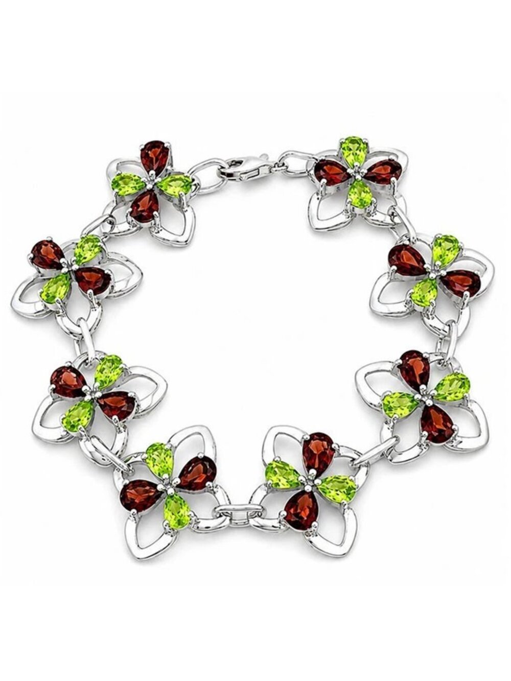 Genuine Peridot & Garnet Bracelet Solid .925 Sterling Silver